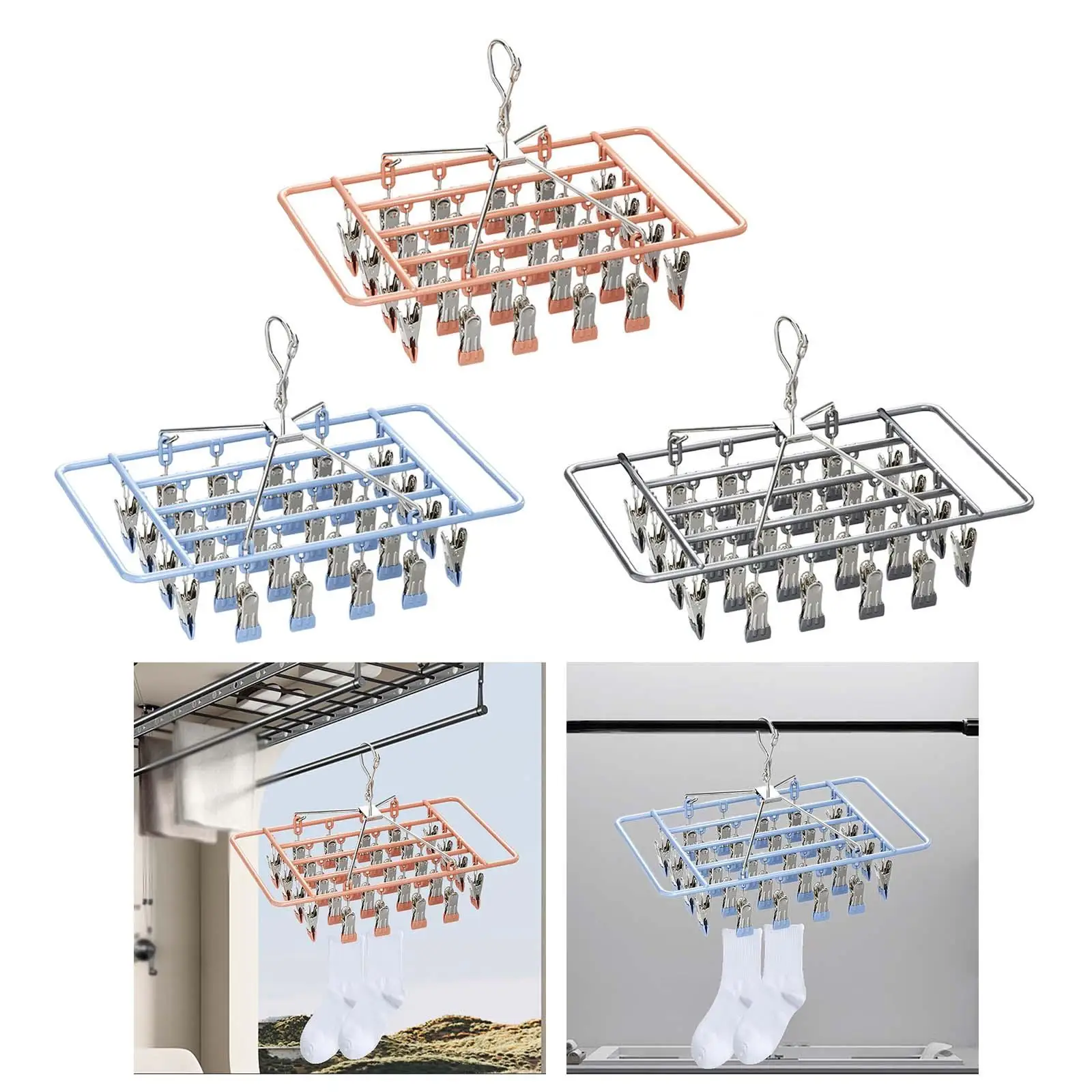 Drying Rack Multiuse 28 Clips Hangers Portable Easy to Clean Sturdy Clip and Drip Hanger for Socks Towel Shorts Skirt Balcony