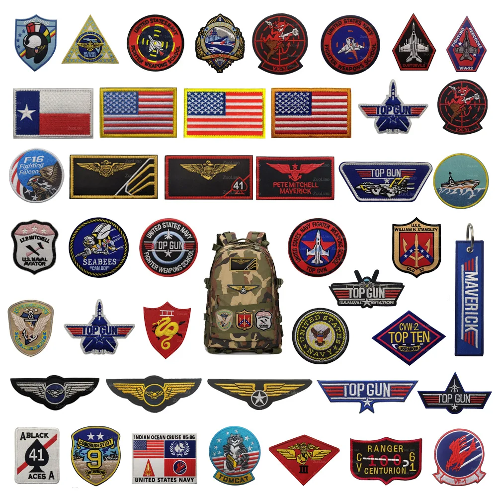 Military Fan TOP GUN Maverick Complete Set Jacket 3D Embroidered Armband Cloth Sticker Outdoor Bag Flight Hook and Loop Patches