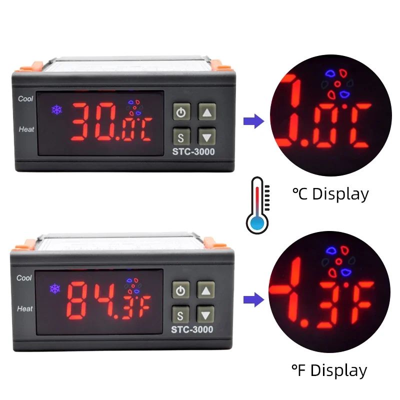 STC-3000 LED Digital Microcomputer Temperature Controller, \'C/\'F Display Thermostat AC220V DC12V Heating Cooling Thermoregulator