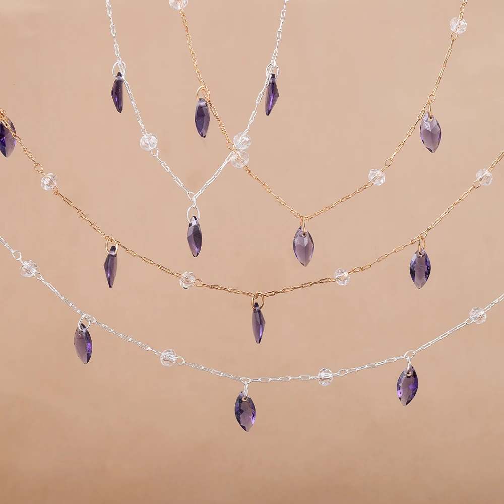 0.5/1Meter Copper Chain Lavender Purple Zircon Links Water Droplet Chain For DIY Jewelry Necklace Bracelet Making Accessories view 2