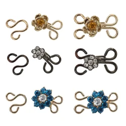 10set Metal Clasps Gold Tone Flower Turquoise Crystal Decorated Hook Eyes Button Clip Sewing Clasp for Bra Garment NK200