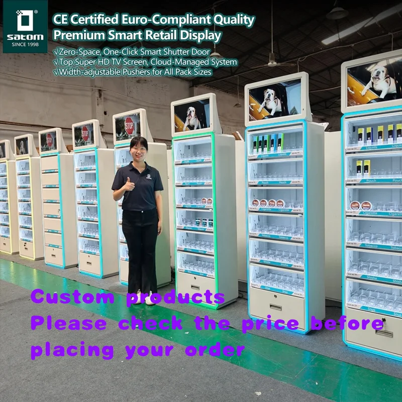 custom.Satom Europe Smoke Shop Metal Smokeless Lockable Display Stand Rack Gas Station Retail Stores LED L