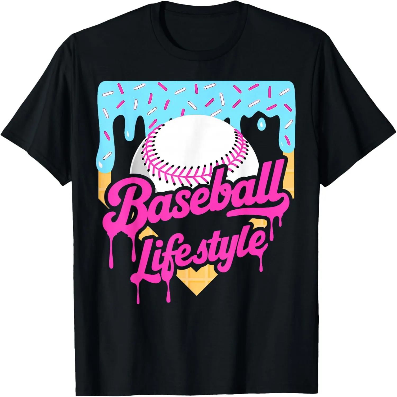Baseball Life Lifestyle Home Plate Ice Cream Drip Men Boys T-Shirt graphic tee, unisex, 100% cotton,