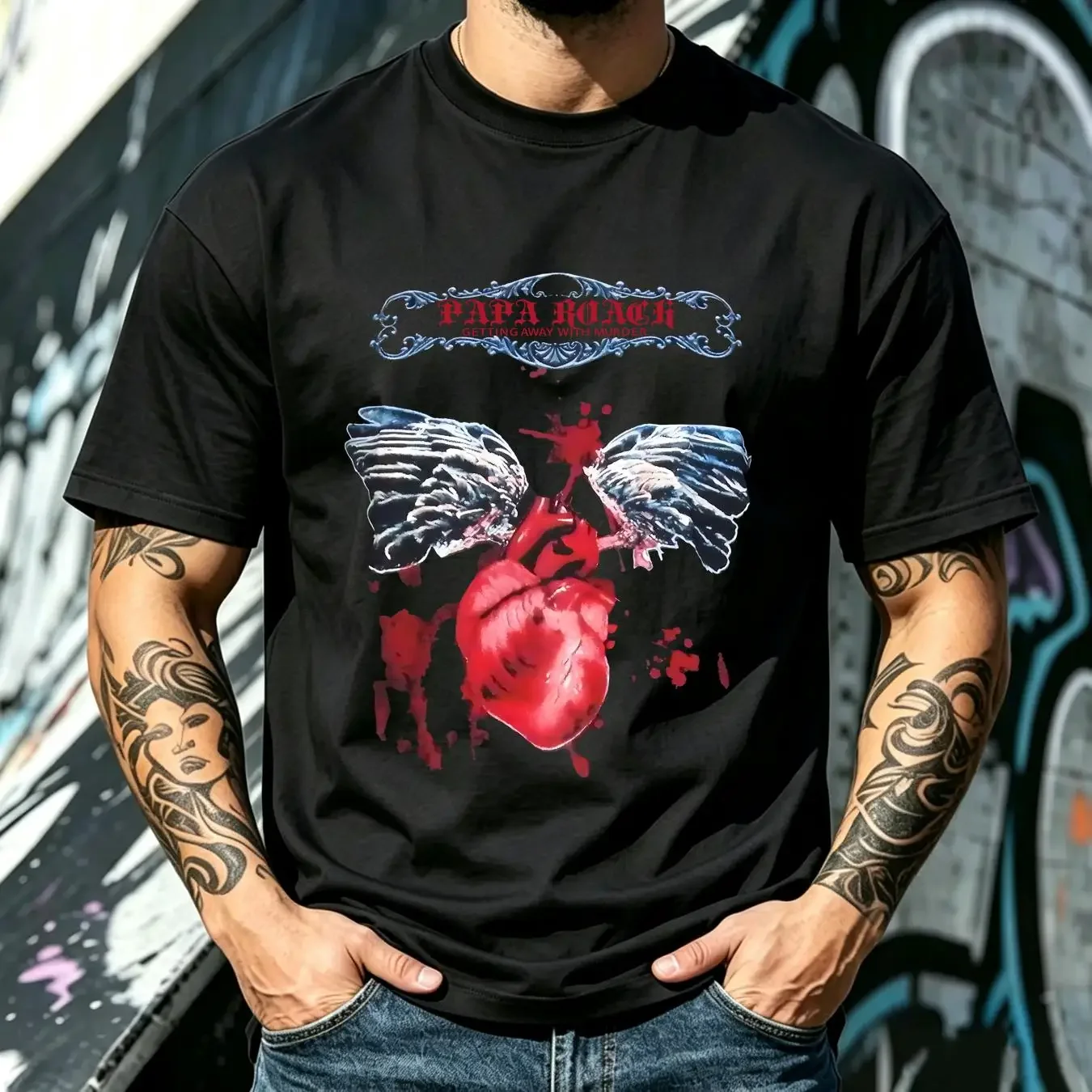 washed T Shirt Vintage Papa Roach band Getting Away With Murder CB615 vintage Washed fashion Stylish Stretched homme