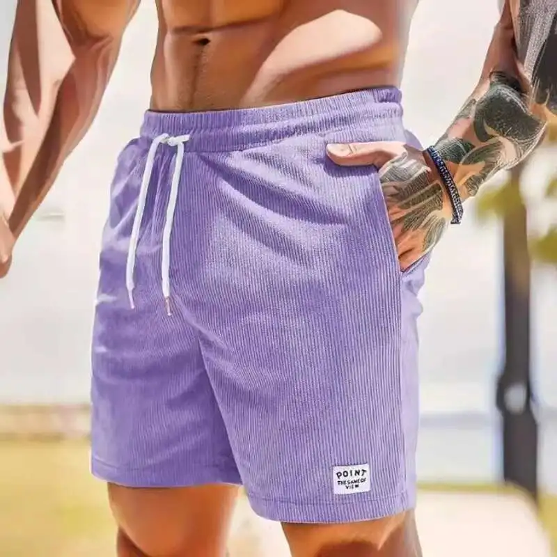 New Men's Pants Summer Lace 2024 Corduroy Color Solid Up Sports Minimalist Split Short Men's Shorts Casual Pants
