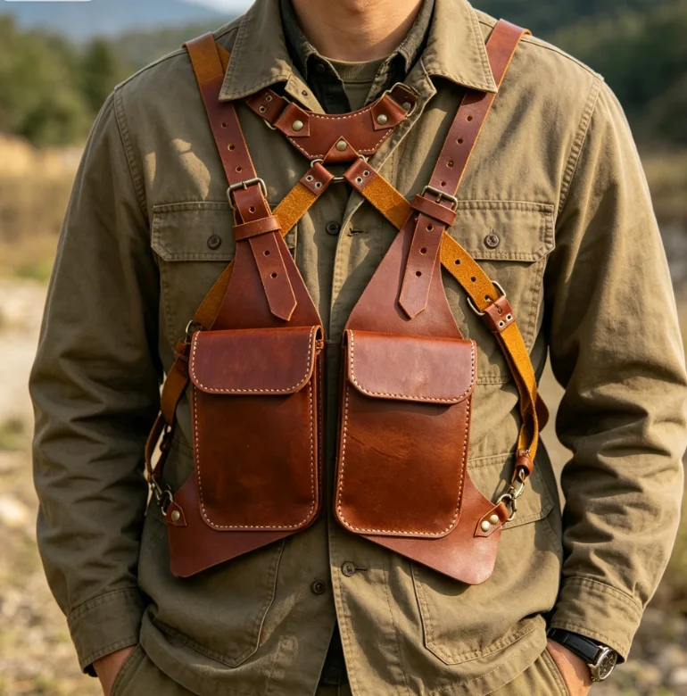 Vintage Medieval Double Shoulder Harness Bag Phone Wallet Leather Underarm Bags Holster Men Women Bike Motorcycle Waist bags sac