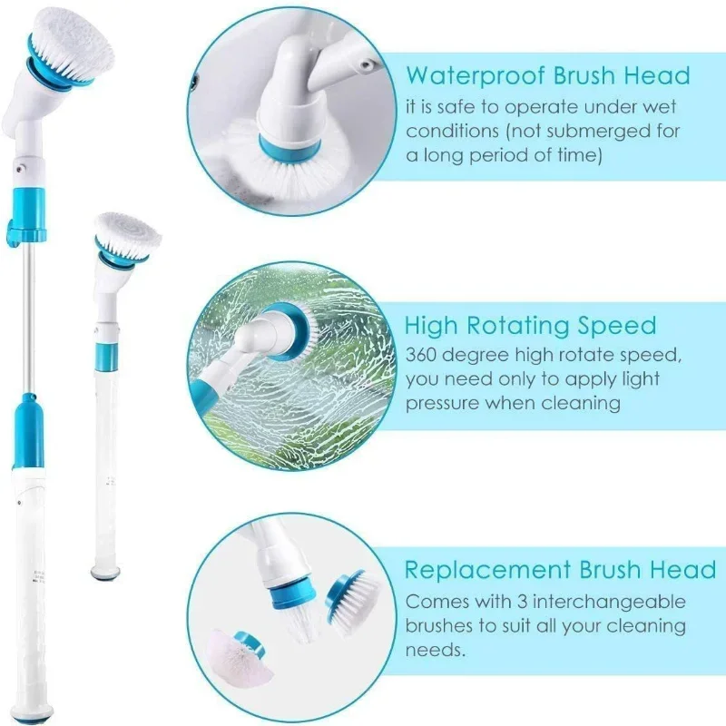 Electric Cleaning Brush 1PC Long Handle Rotating Cordless Rechargeable Household Bathroom Kitchen Floor Tile Washing Brush