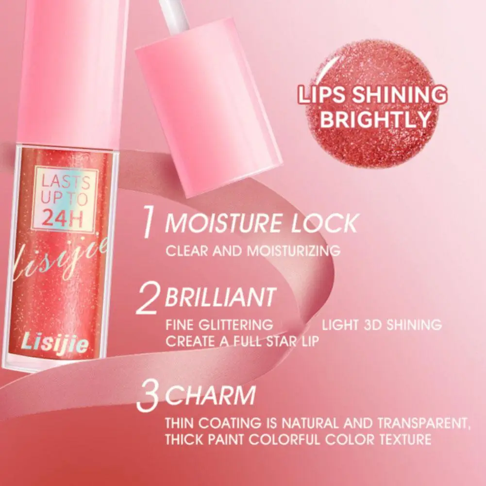 Glitter Lip Glaze Long Lasting Waterproof Liquid Lipstick Dewy Finish Lip Oil Lip Tint Moisturizing Lip Balm Highly Pigmented