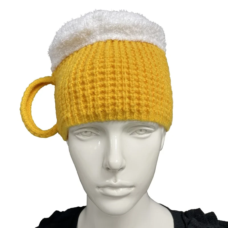 Knitted Hat Warm Beanie Party Hairline Cap Fun 3D Beer Cup Hats for Women Men Beer Lovers Ear Warmers New Year Valentine\'s Gifts