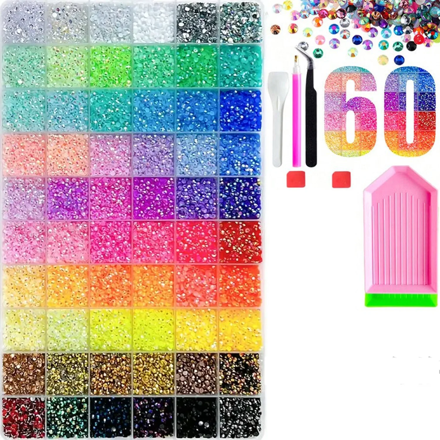 Atemberaubendes Set mit 60 Farben Jelly Resin Strasssteinen | 3mm Mehrfarbige Flachsteine für Bastelarbeiten, Kleidung, Nagelkunst, Geschenke – Detail 1