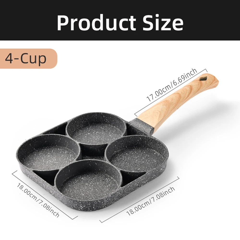 وعاء عجة حجر طبي بأربعة فتحات، غير لاصق، مسطح، وعاء زلابية البيض، برجر بيض الإفطار، مقلاة، قطعة واحدة