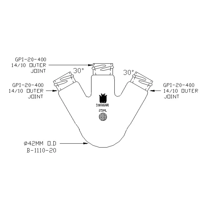 SYNTHWARE Mikro-Rundkolben mit drei Gewinden, perforierter Deckel, FLASK, RUNDE UNTERE, 3-HALS, Borosilikatglasflasche, F59