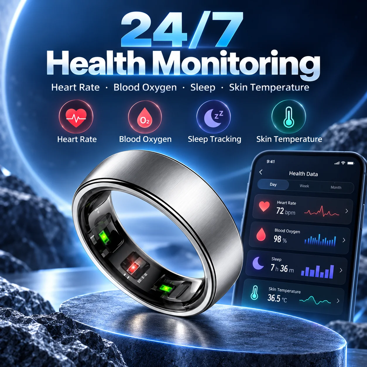 Smart Ring Fitness Tracker 5AT - Smart Ring Step Calorie Fitness Monitor recension och pris