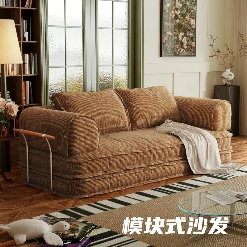 

Small apartment living room corduroy sofa bed designer removable and washable medieval caramel fabric sofa