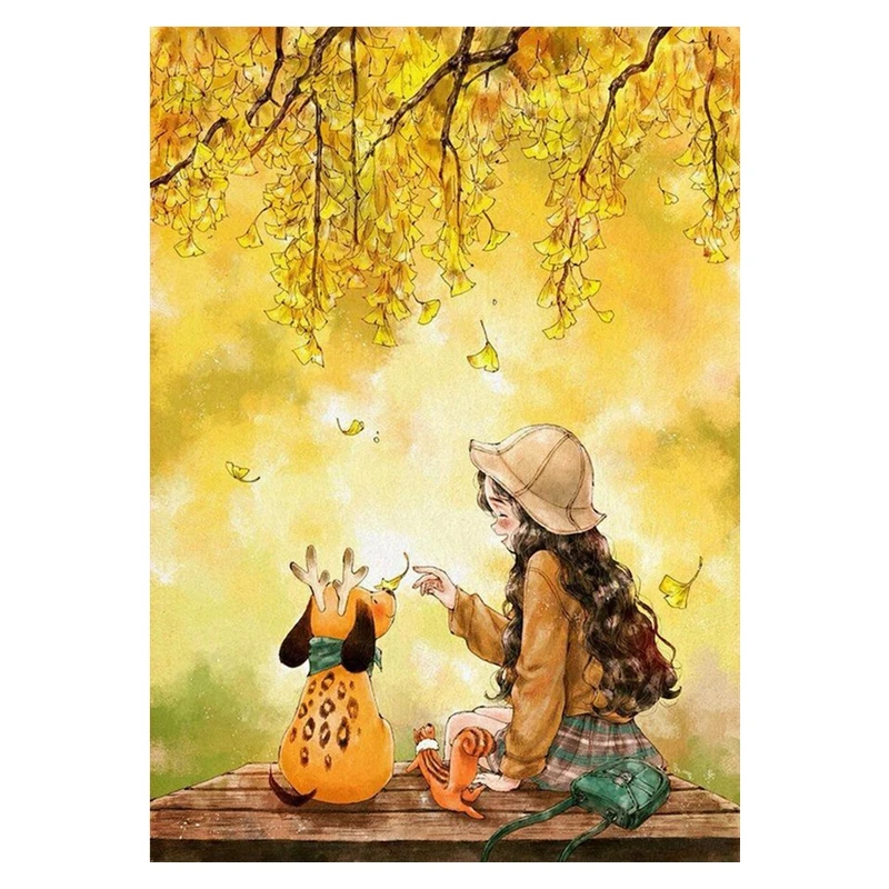 

Набор для вышивки крестом: Девушка и собака в лесу, игрушки ручной работы, набор материалов для вышивания, ткань для вышивания 28 карат