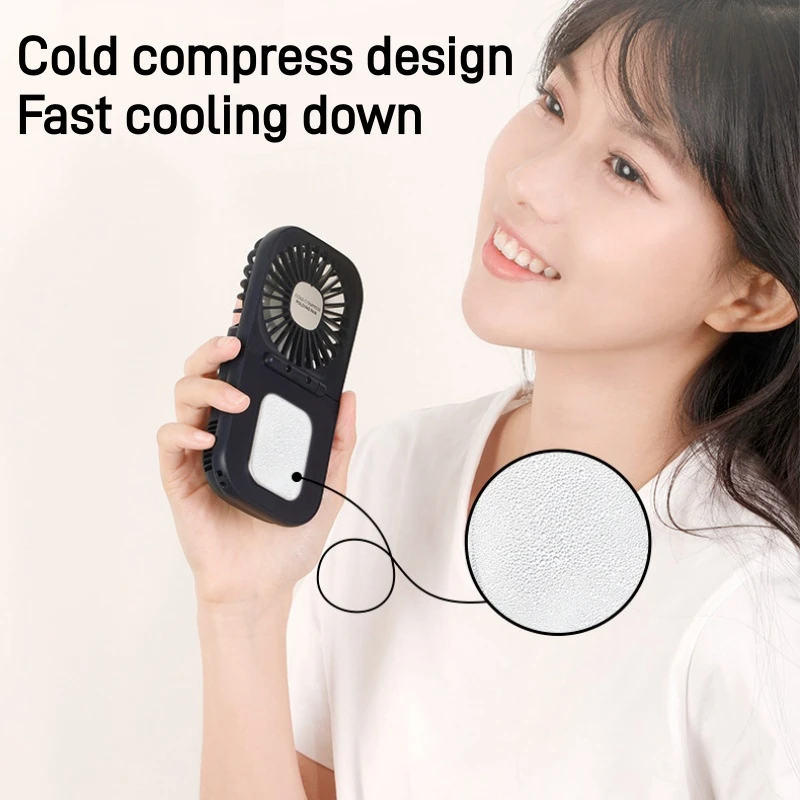 Portable Outdoor Handheld Fan Hanging Neck Fan Cold Compress Fan USB Rechargeable 2000mA Battery Powered 180° Folding Air Cooler