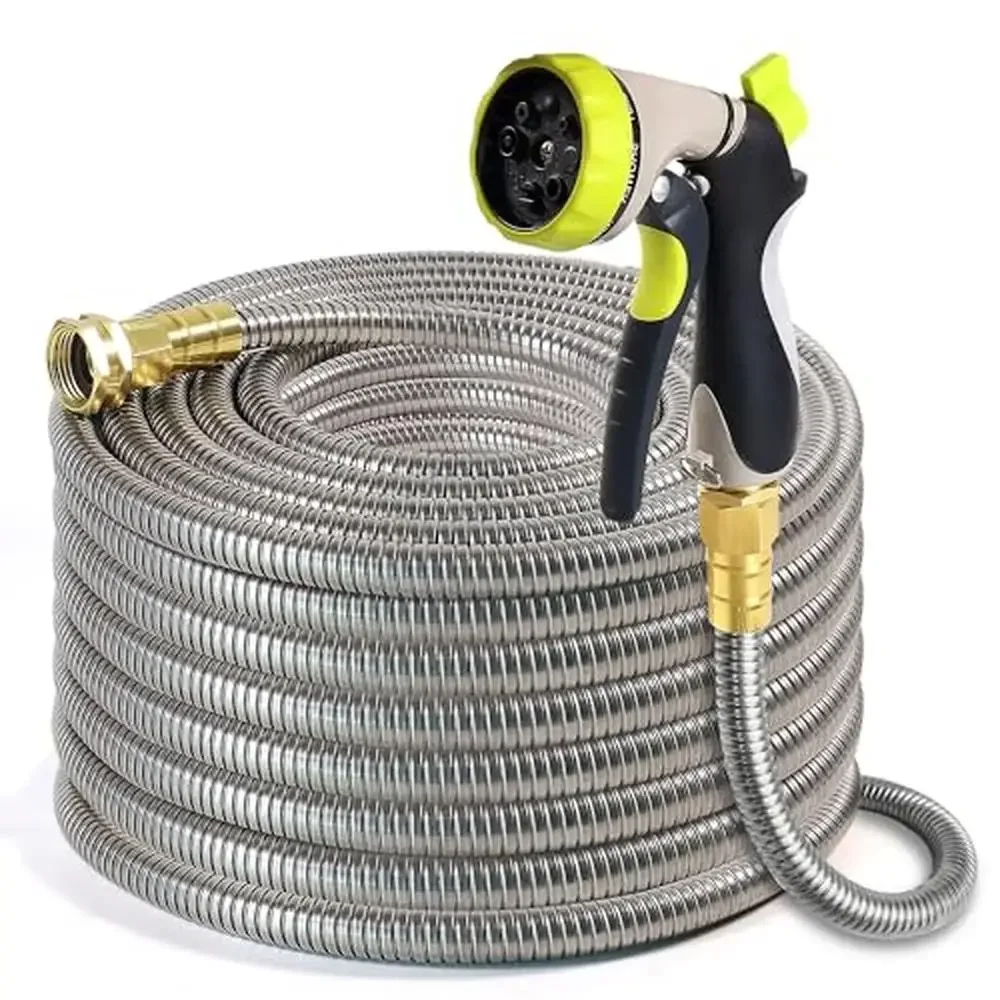

Садовый шланг из нержавеющей стали 304 с насадкой Легкий гибкий металлический шланг 100 футов Прочный латунный фитинг 8 функций опрыскивателя