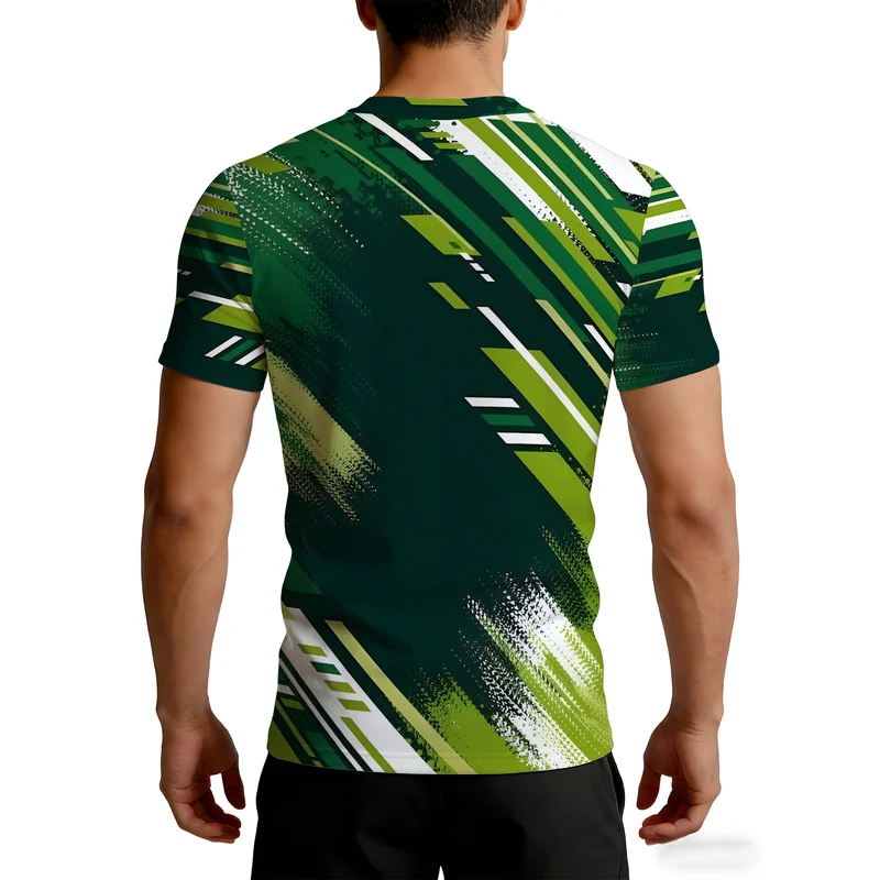 Green Field Competition Men's Slim Fit Training Base Layer Printed T-Shirt Breathable Quick-Drying Crew Neck Short Sleeve Fitnes