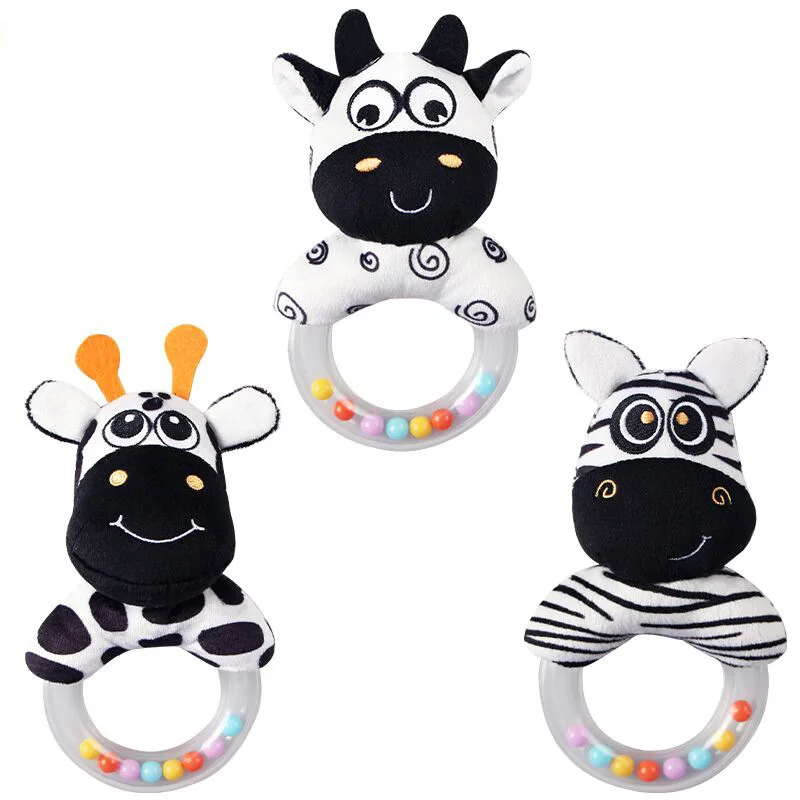 New Baby Hand Ringed Baby Rubber Ring Round Hand cranked Cartoon Animal Ringing Toy