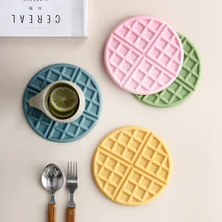 Round Waffle Silicone Coaster Antiskid and Heat-resistant Pad Reusable Cup Hot Mat Kitchen Dishes Tableware Set Accessories
