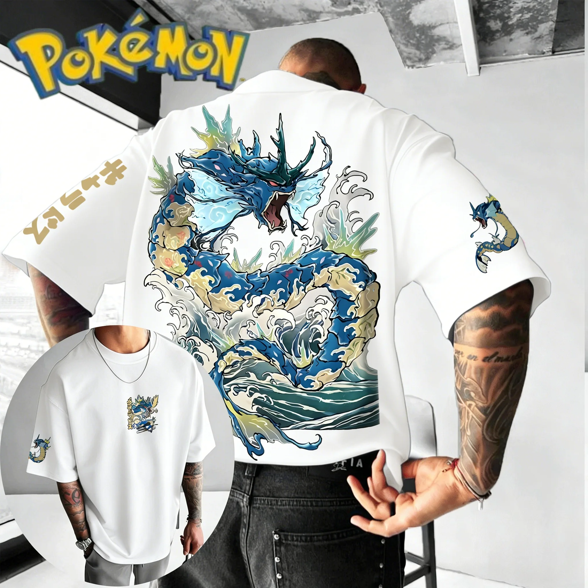 

Новая коллаборационная футболка Pokémon 2026 года для мужчин и женщин, летняя, с принтом Гардоса, оригинальный стиль, свободный крой, повседневная, для родителей и детей