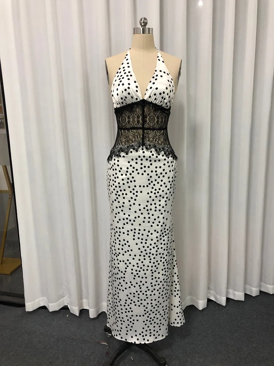 TWOTWINSTYLE ضرب اللون تقسم موجة نقطة فستان أنيق للنساء الرسن أكمام تونك شير تقسم الدانتيل فساتين مثيرة الإناث #5