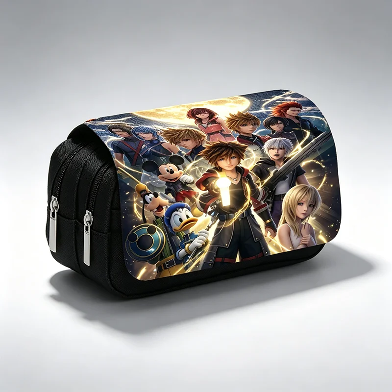 Kingdom Hearts Cartoon Pencil Box Flip Pen Case Lightweight Durable Stationery for Kids School Daily Use for Boys Ages 5-10