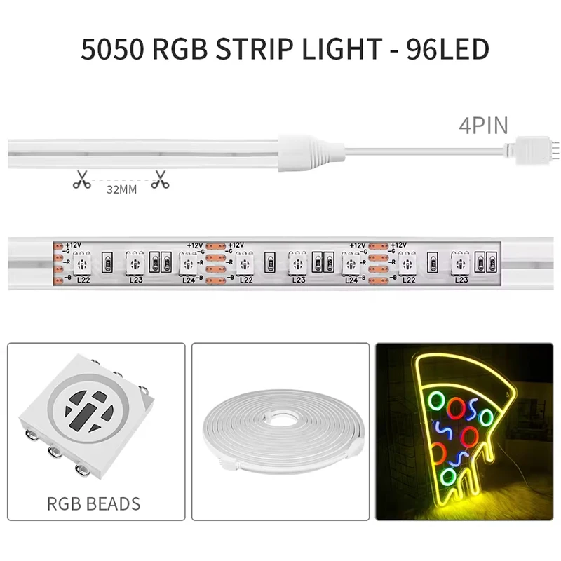 Tuya Smart Life WiFi Bluetooth LED Neon Light Strip Alexa Google Home RGB Neon Sign Tape Rope 12V LED Strip Waterproof 5M