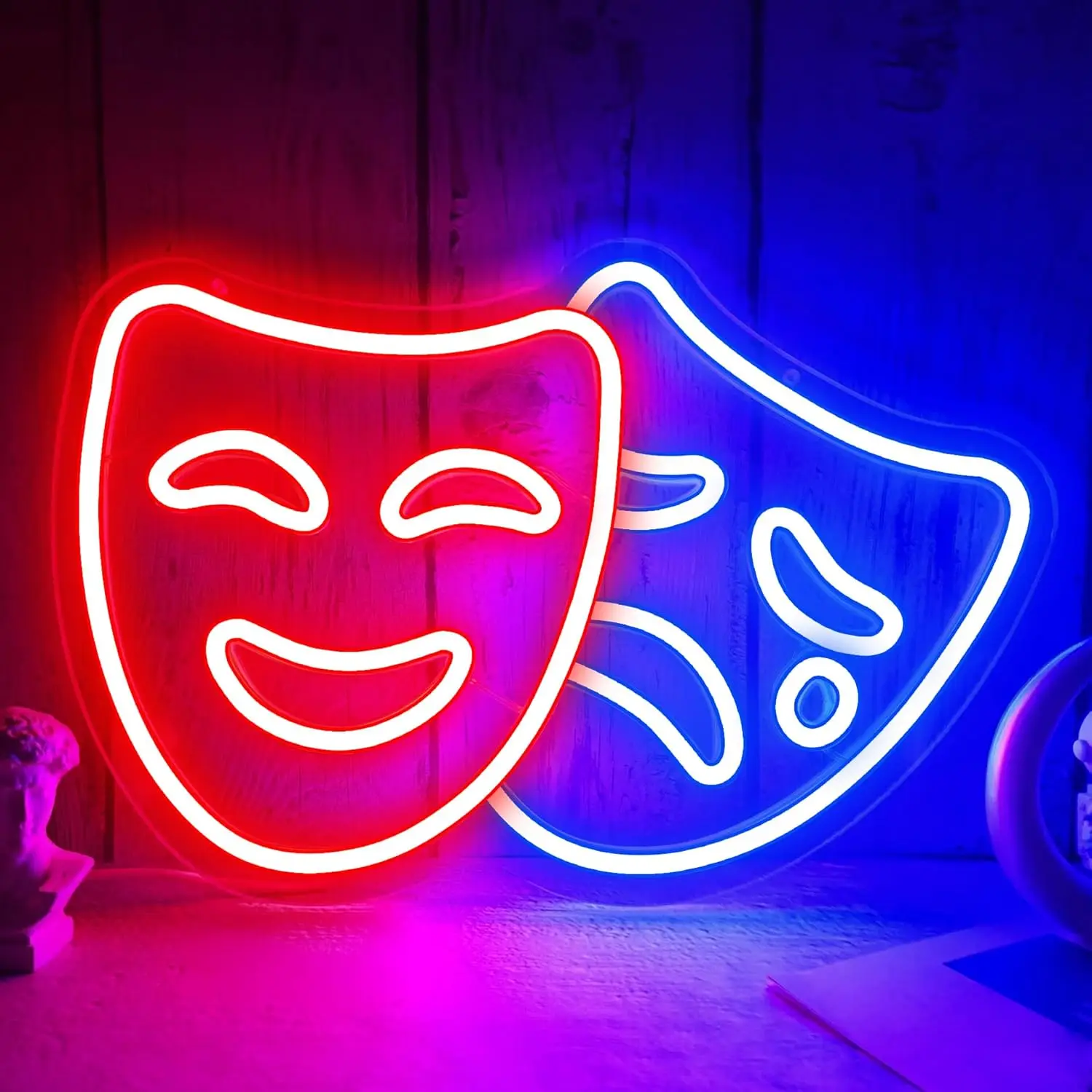 

Mask Neon Sign Art Wall Light USB Comedy And Tragedy Masks LED Neon Light for Gaming Room Bar Party Bedroom Decoration Gift
