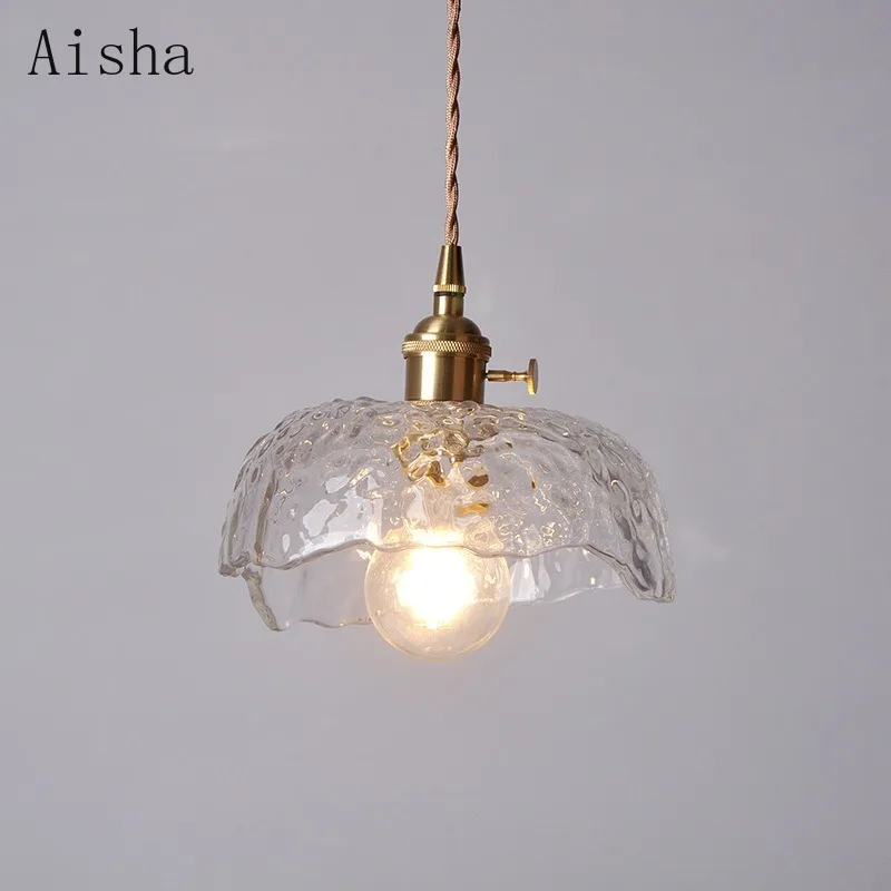 

Nordic Minimalist Water Patterned Glass Pendant Lamp Retro Restaurant Entrance Balcony Hanging Light High-quality Brass Fixtures