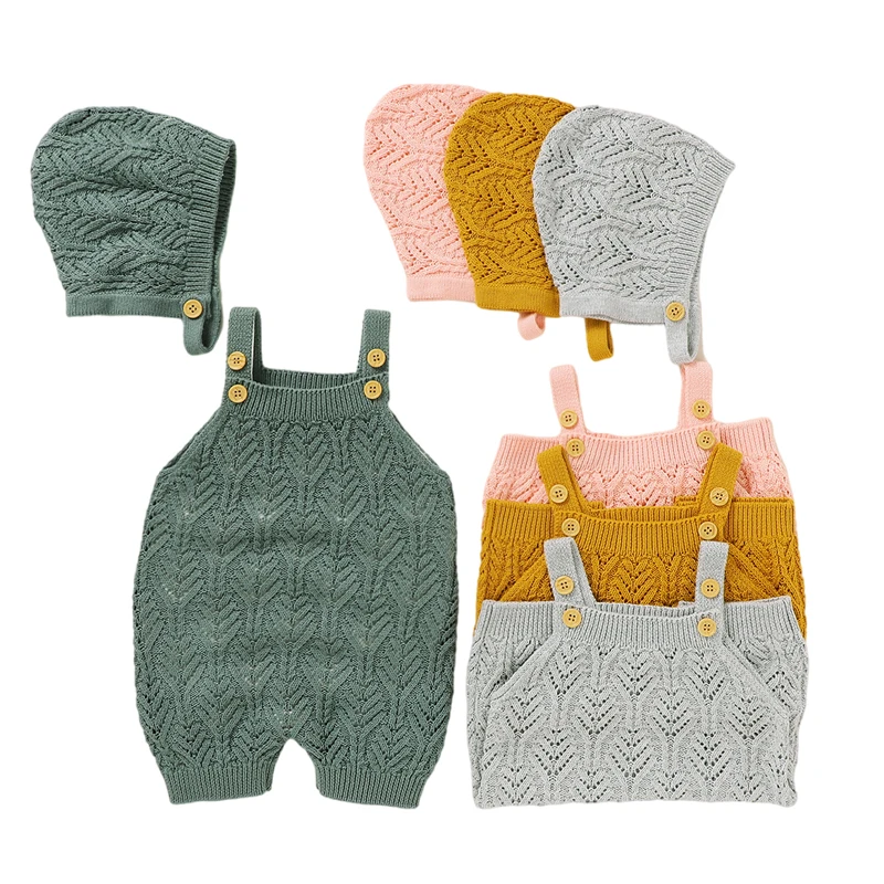 

0-3Yrs Newborn Knited Romper New Baby Knitted Romper Overalls Spring Baby Girl Newborn Knitted Romper Suits Romper+Knitted Hat