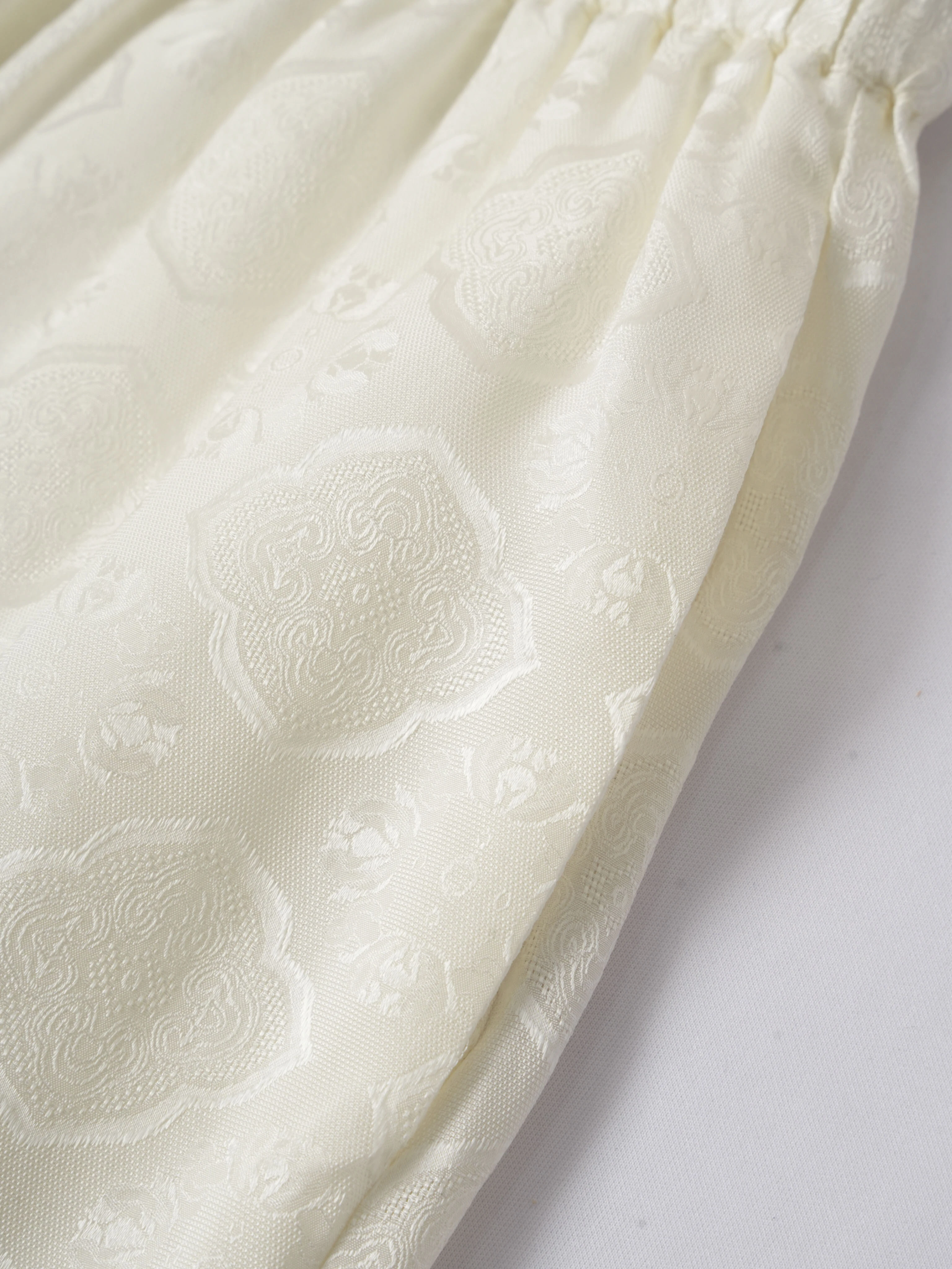 Exquisite Jacquard 100% Natural Mulberry Silk Elastic Waist White Solid Color Versatile Women's Casual Wide Leg Pants