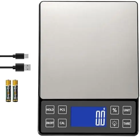 

High Precision 5kg Digital Kitchen Scale – 0.1g Accuracy, USB Rechargeable, Tare & % Function, Stainless Steel