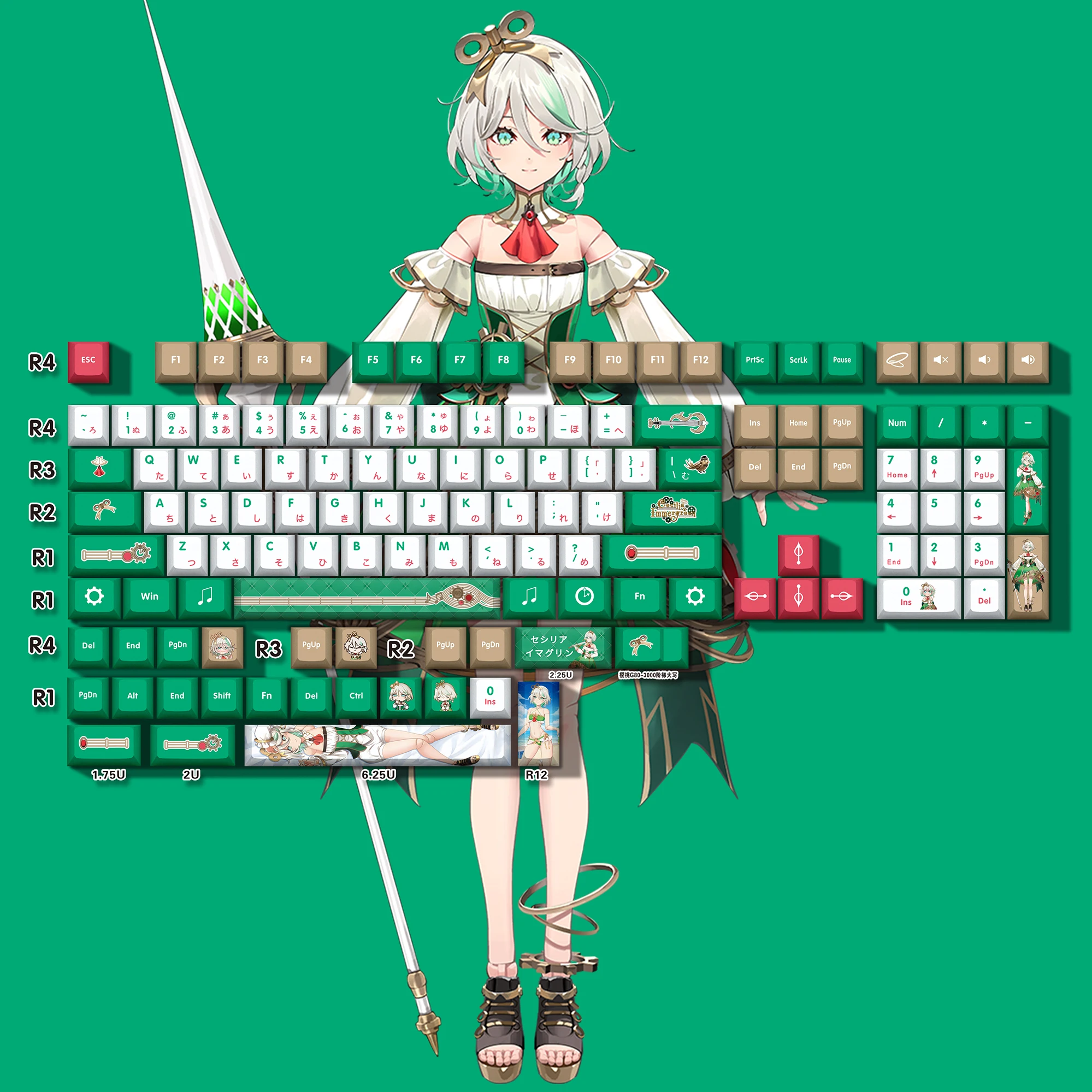 Cecilia Immergreen 132 Key Cap Vtuber Key Cover PBT DYE Sublimation Cherry Cross Axis Switch Keycap for Mechanical Keyboard Gift