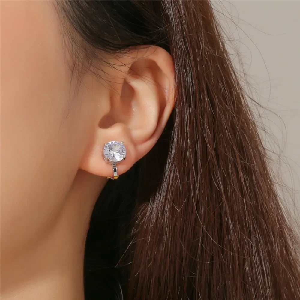 Trendy Round Cubic Zirconia Copper Clip Earrings For Women Gold Color Crystal Metal Earring Party Wedding Daily Jewelry