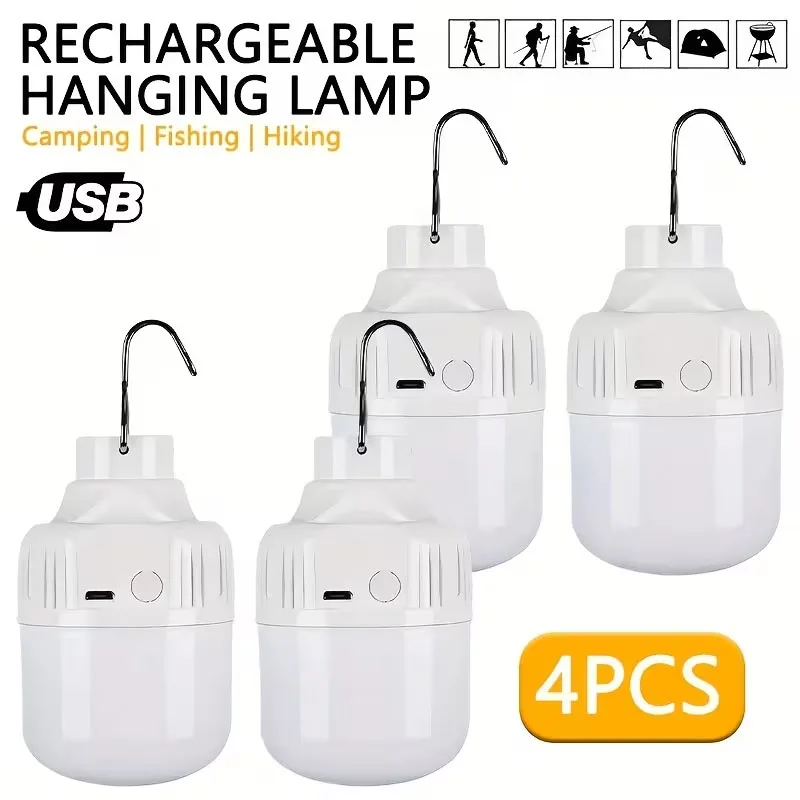 

1/2/3/4Pcs Rechargeable LED Lamp Bulb 3Modes Portable Flash Light Perfect Suitable For Camping Fishing Tent Light Flexible Light