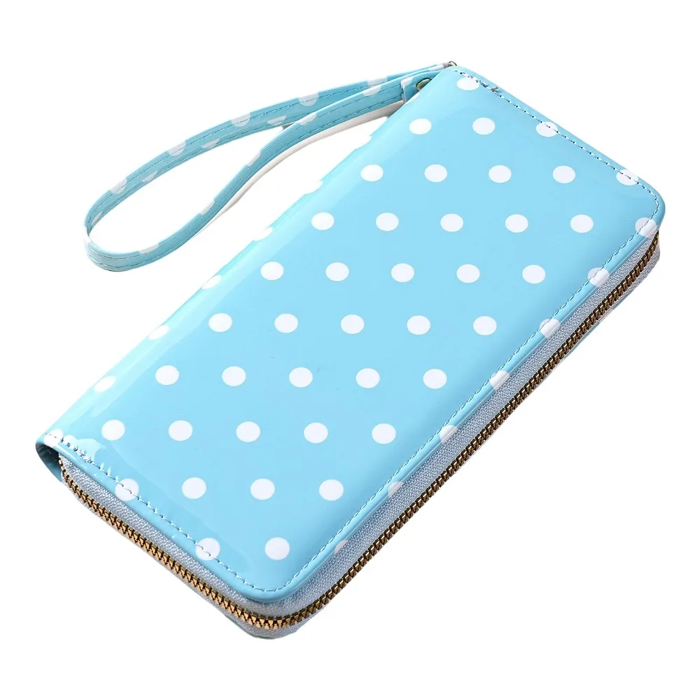 Polka Dot Pattern Polka Dot Wallet Smooth Surface Zip Around Closure Coin Purse Multiple Card Slots Detachable Wrist Strap