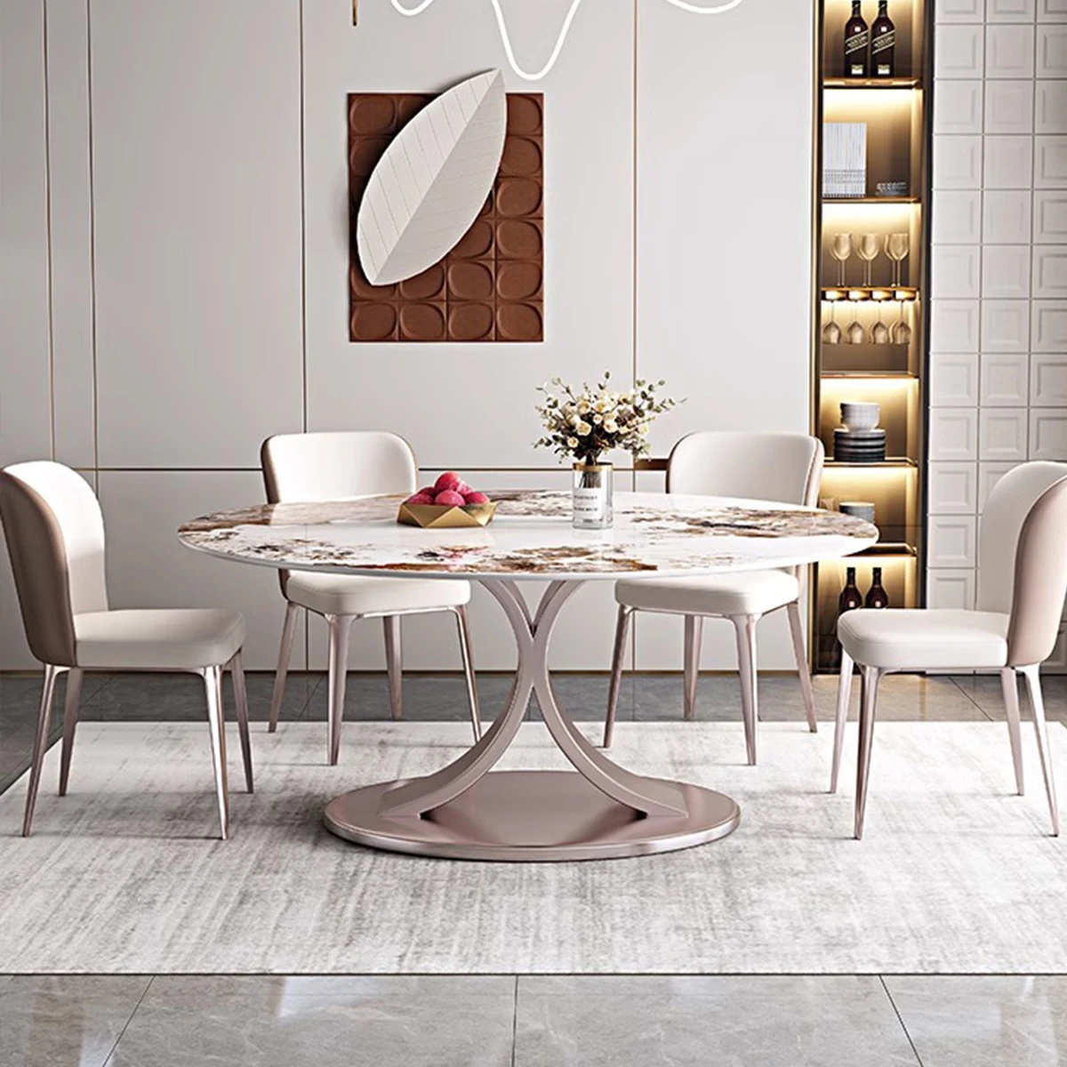 Modern minimalist dining table with small rotatable top simple designer home dining table