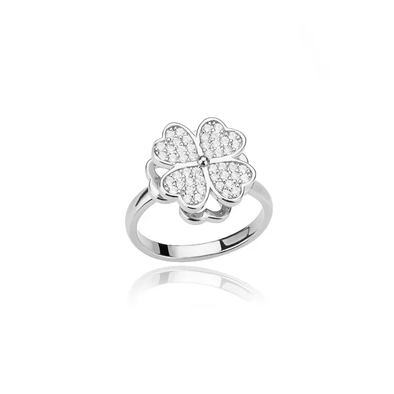 Bague femme trèfle rotatif en forme de cœur d'amour, plein de fleurs en zircone, bijoux cadeau d'anniversaire pour la saint-valentin