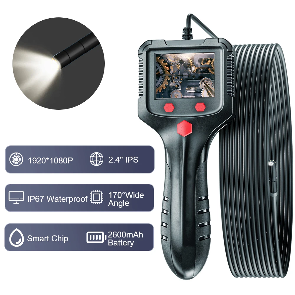 

P100 2600mAh 1920*1080P HD Industrial Endoscope Car Diagnostic Tools IP67 Waterproof 2m/5m Cable 8mm Camera 2.4inch IPS Screen