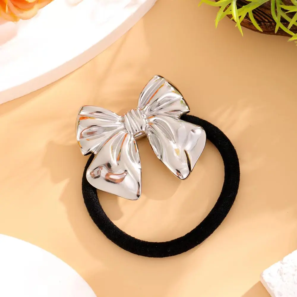 New stainless steel bow ponytail hair accessory, fashionable, versatile, women's elastic headband gift