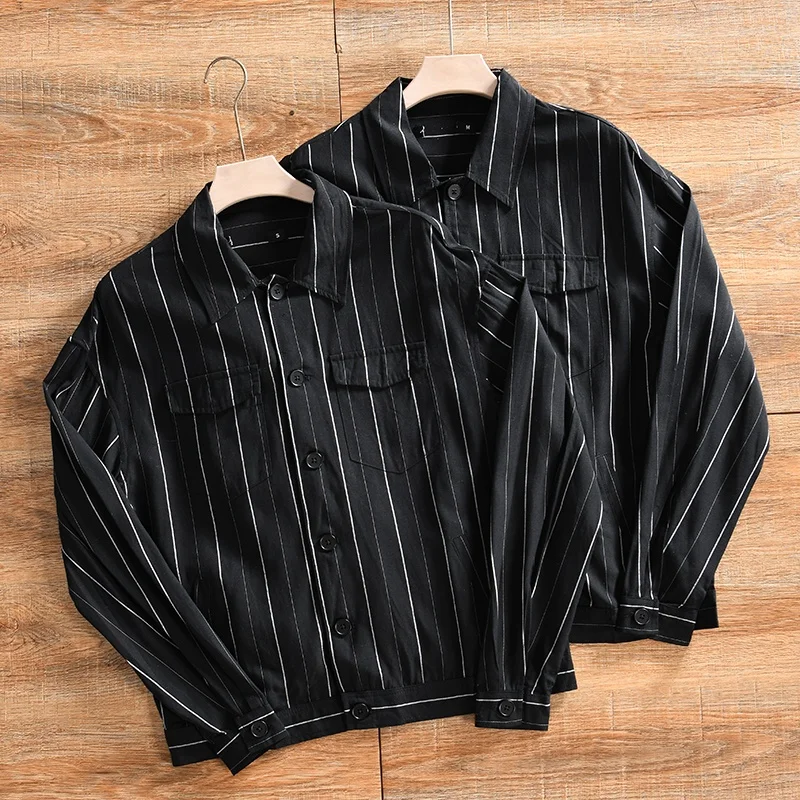 Men's Casual Striped Jacket Linen Mix Flip-Collar Store Outlet Spring Autumn Wear Comfortable Breathable Long Sleeve Shirt