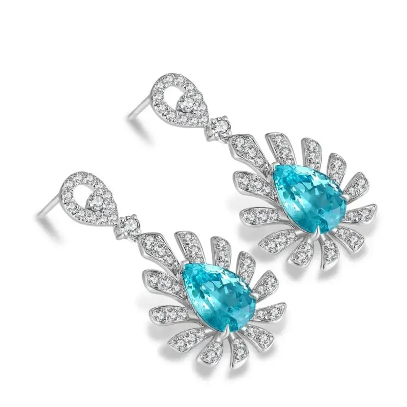 RUIF t 2024 New Main Stone 6.52ct S925 Silver Lab Grown Paraiba Earrings Jewelry For Wedding Party Christmas Gift