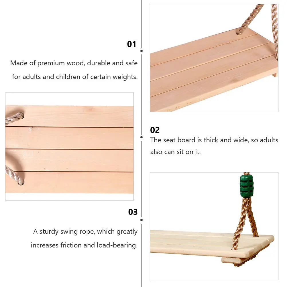 1 Stück Holzsitz-Schaukel für Baum-Spielplatz für Kinder und Erwachsene, Verstellbares Seil, Robuste Spielplatz-Schaukel