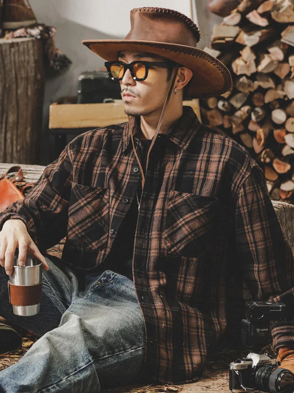 

Мужская свободная повседневная одежда из чистого хлопка Long Sve Plaid irt в американском стиле ретро, весенне-осенняя модная верхняя одежда, молодежная одежда