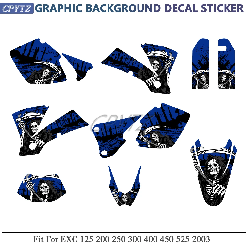 Full Graphics Background Stickers Kit Motorcycle body Decals fit For EXC 125 200 250 300 400 450 525 2003