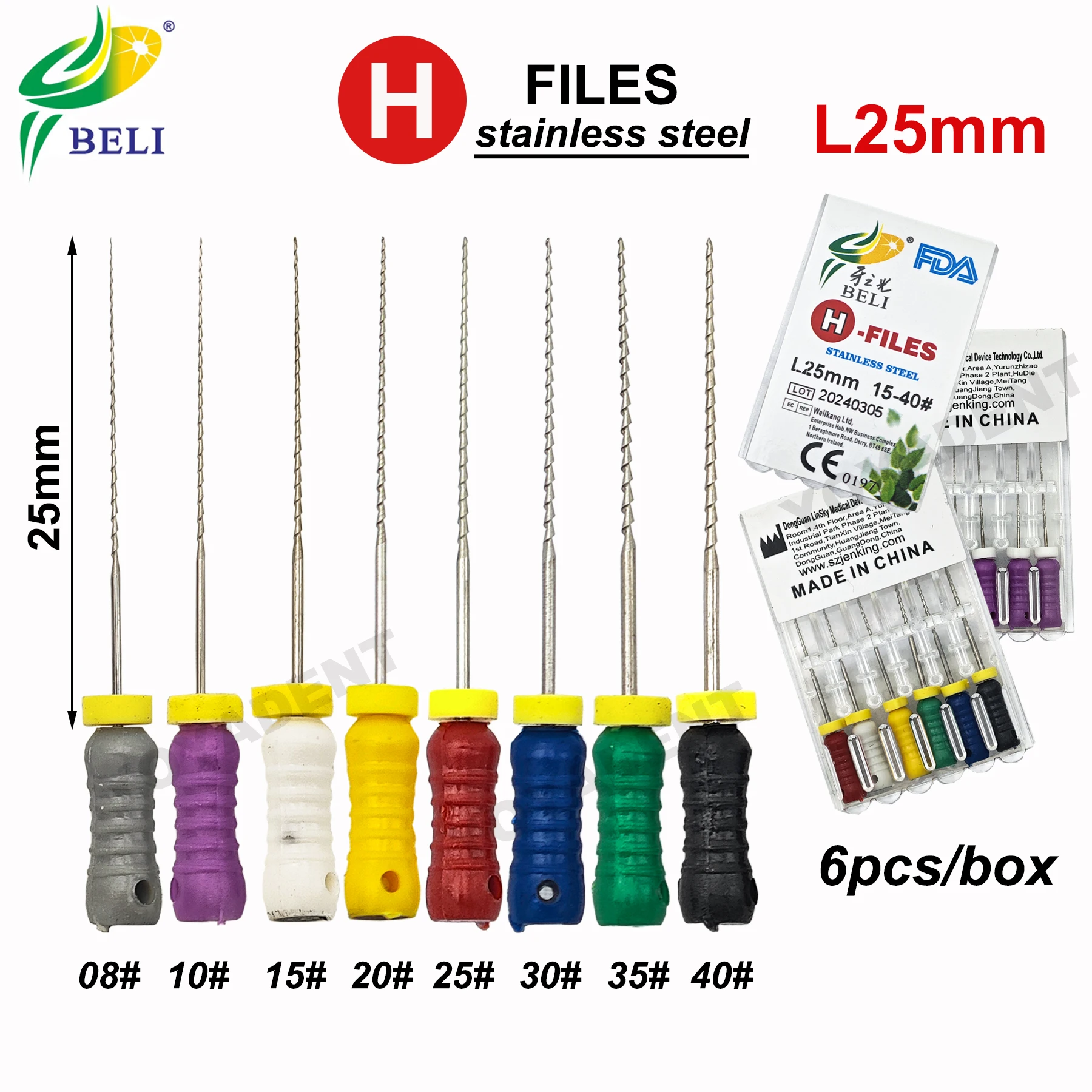 Dental Tools Hand Use H Files Stainless Steel Endodontic Files For Root Canal Treatment Odontología Material 25mm 6pcs/box