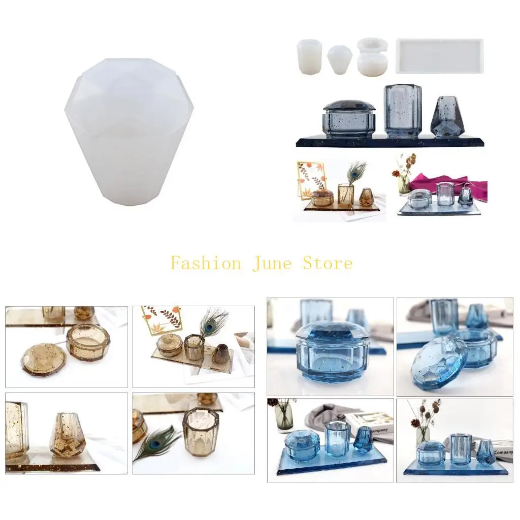 

N5KA 4Pcs Resin Molds for Bathroom Accessories Set Silicone Molds for Resin Casting Toothbrush Holder Cup Diffuser Bottle Mold