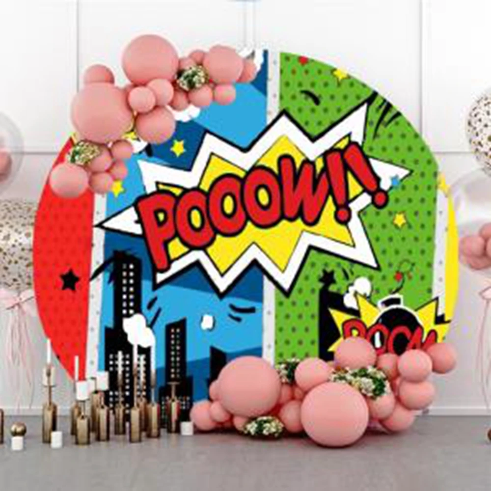 مباني مدينة البطل الخارق غطاء خلفية مستديرة بطل السوبر استحمام الطفل الاطفال حفلة عيد ميلاد ديكور دائرة التصوير الخلفية