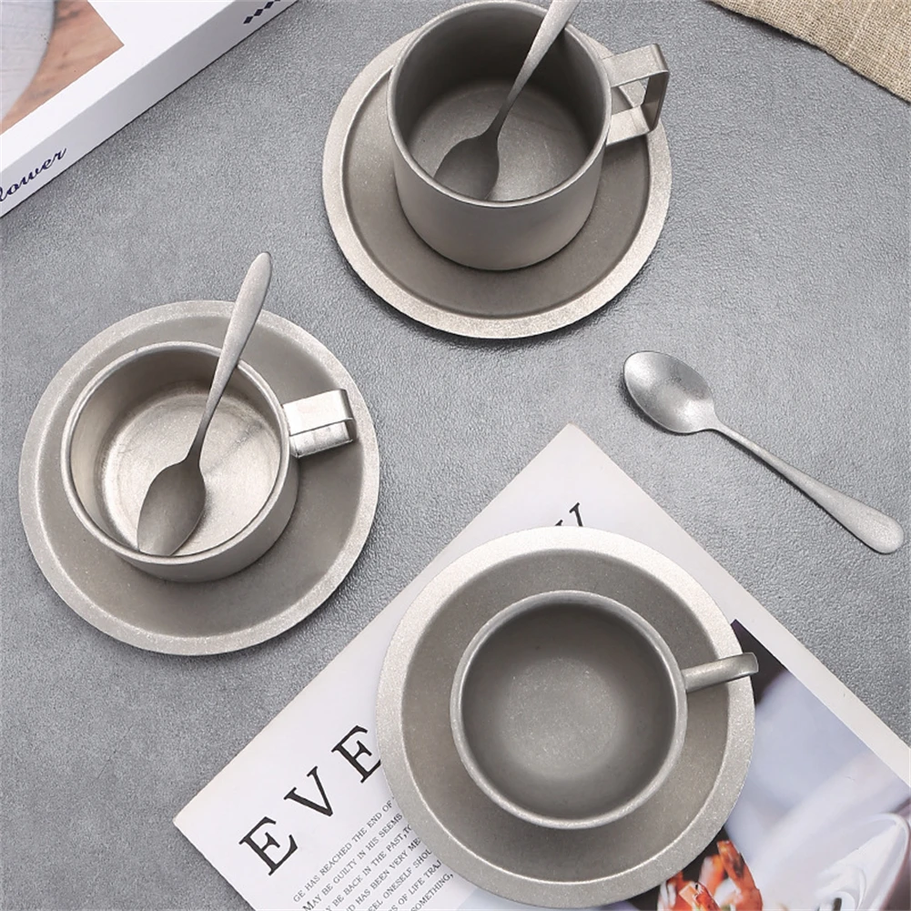 Tazze da caffè in acciaio inossidabile 304, grandi tazze da cappuccino con cucchiaio e piattino, adatte per gli amanti del caffè e del tè, idee regalo